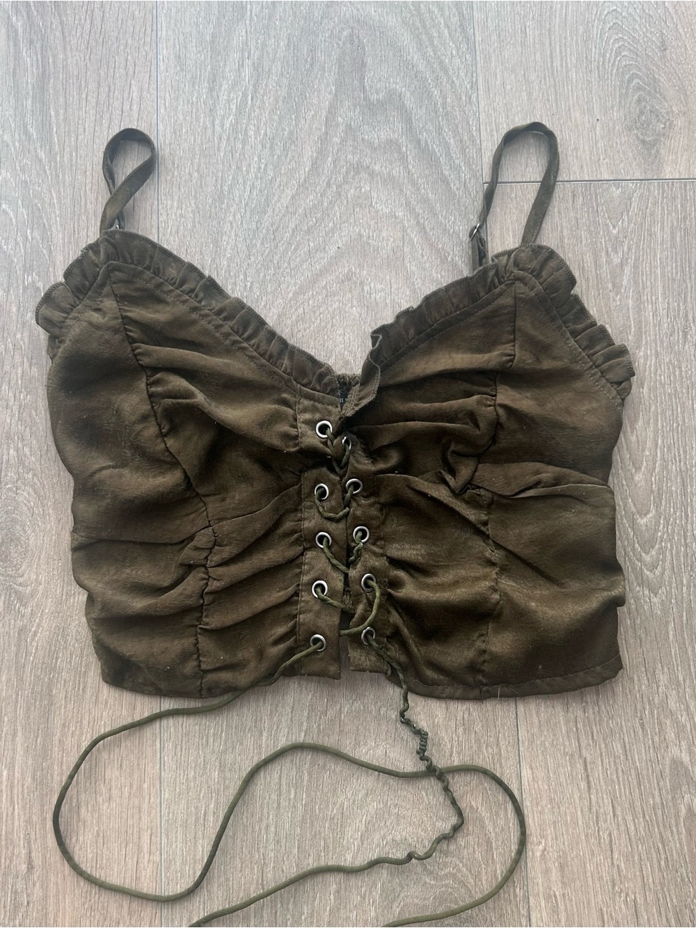 Shein Olive Green Lace-Up Cropped Cami Top